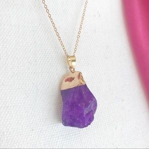Purple Crystal Quartz Gold Dipped Pendant Necklace